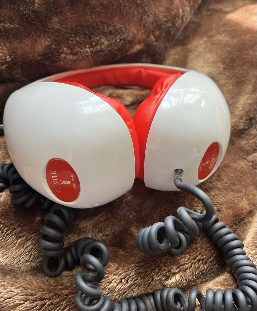 Vtg Zenith Headphones space age MCM White Red cord Japan