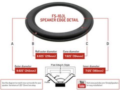 10″ Foam Speaker Repair Kit OD: 9.625″, Cone: 7.625″, FSK-10JL (PAIR)