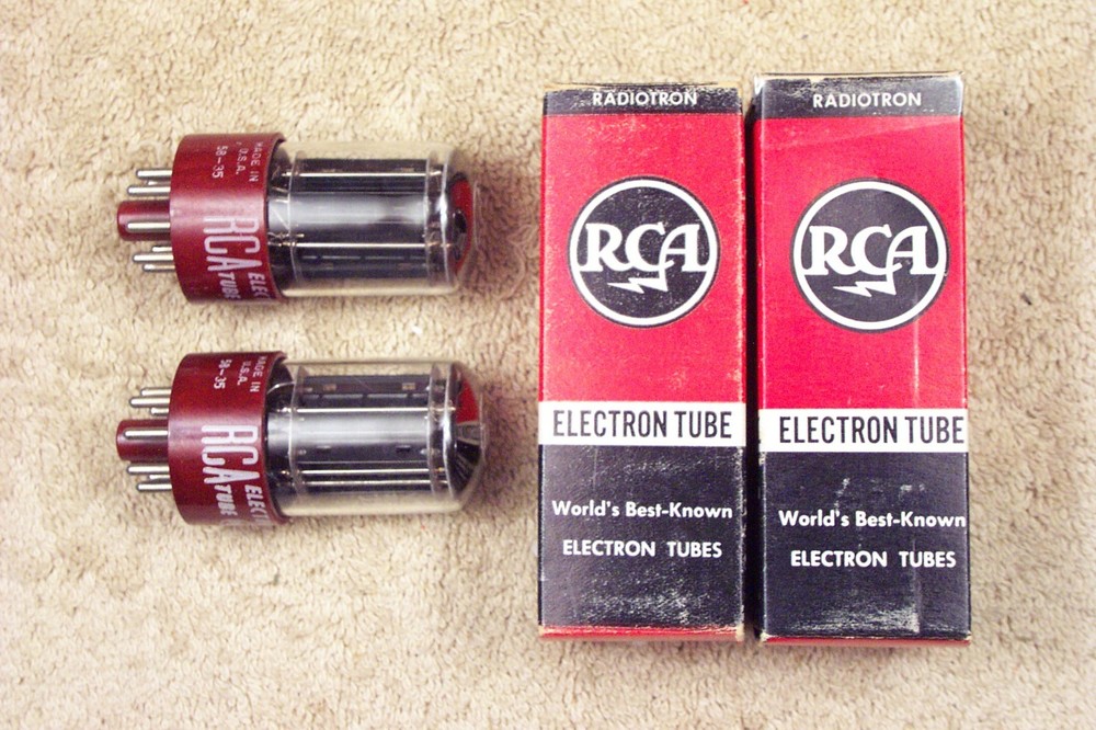 Two, NEW, RCA 5691, red base, matching date pair, 1958, hi reliability, 6SL7GT
