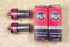 Two, NEW, RCA 5691, red base, matching date pair, 1958, hi reliability, 6SL7GT