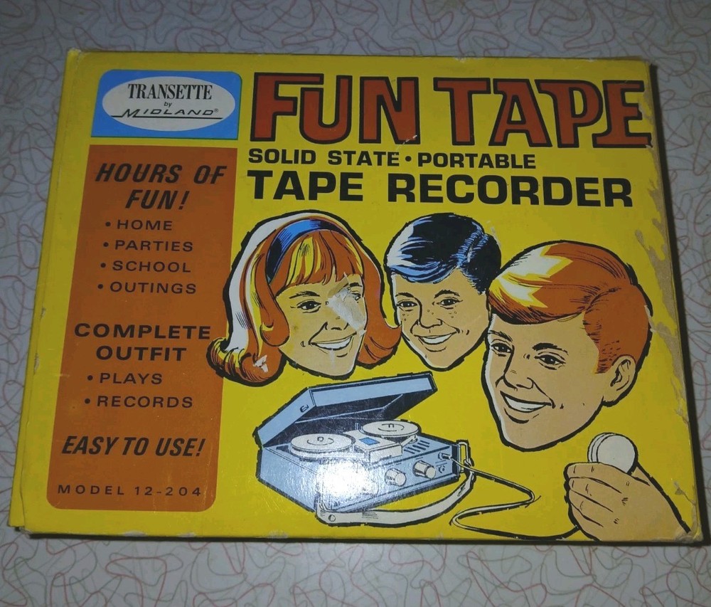 Vintage MCM “Transette” FUN TAPE Solid State Portable Tape Recorder by Midland