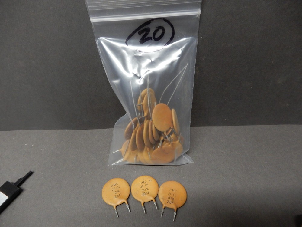 RMC .01uf Ceramic Disc Capacitors 0.89″ Dia. Qty 20 NOS Unknown Voltage Z5F