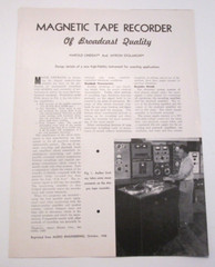 Audio Engineering Article Magnetic Tape Recorder Harold Lindsay of Ampex 1948