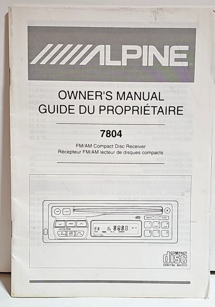 Alpine Model 7804 FM/AM CD Player Car Radio Owners User Manual Original