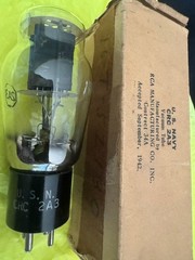 PAIR of unused 1940s U. S. Navy RCA CRC 2A3 Mil Spec Black Plate Tube. Orig Pkg.