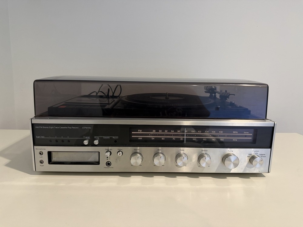JCPenney 683-1770 AM/FM Stereo Record Player 8-Track Cassette Tested Working