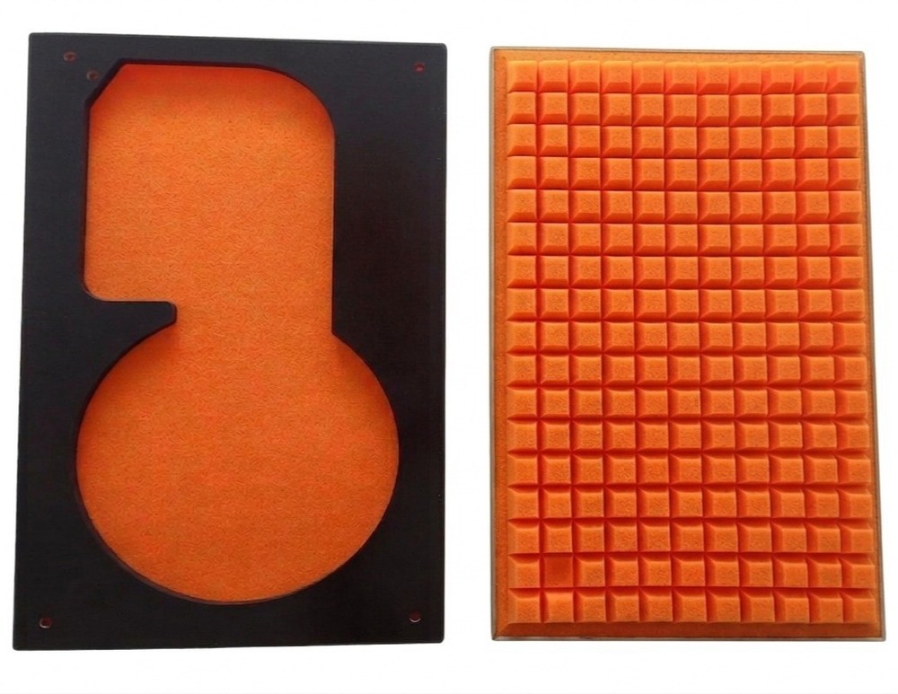 COMPLETE SET – JBL L100 ORANGE Quadrex Foam Inserts – Walnut Frames – Logo