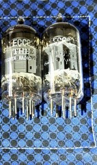 2 MULLARD 12AX7/ECC83 Tubes Labeled THE FISHER Ribbed Gray Plate O Getter