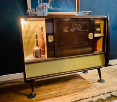 Mid Century Tube Stereo Record Whiskey Bar Console by Korting