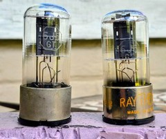 1950’s pair RAYTHEON 6J5GT Black Plate Tested Strong @ 85, 95 using B&K 606