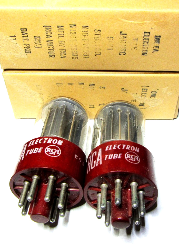 NOS NIB MILITARY SPEC RCA RED BASE 5691 6SL7 BLACK PLATE TUBES!