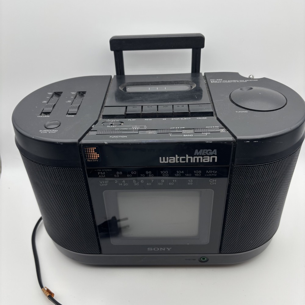 VTG Sony Mega Watchman TV AM FM Radio Cassette FD-555 TESTED WORKS GREAT-S