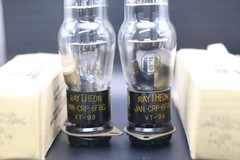Matched Pair 1944 Raytheon VT-99 6F8G (6SN7) JAN CRP Black T-Plate NOS Boxes Str