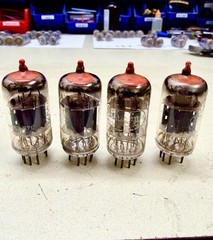 *PREMIUM* Matched Quad (RED TIP) 1963 Raytheon 12AX7A Tubes Amplitrex Tested