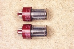 Two, RCA 5691, red base, matching date pair, hi reliability, 6SL7GT
