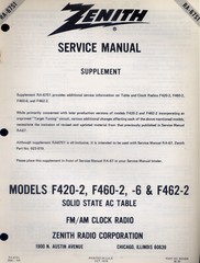 Zenith Service Manual Supplement Models F420-2, F460-2, F462-2, and -6 PFAX56