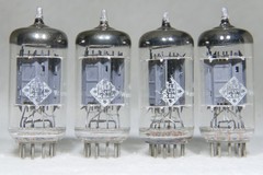 Matched Quad Telefunken ECC82/12AU7 Long Ribbed Plate Diamond Bottom 1956 Strong
