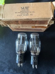 PAIR of unused 1940s U. S. Navy RCA CRC 2A3 Mil Spec Black Plate Tube. Orig Pkg.