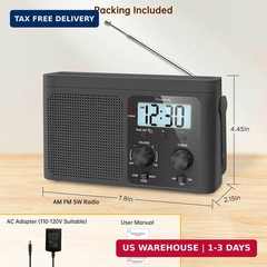 AM FM Radio Portable – Shortwave Radio Battery Powered or Plug in Wall