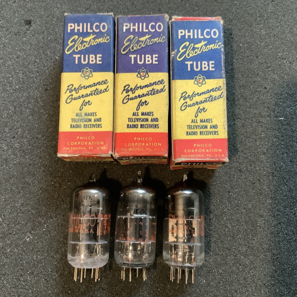 NOS Philco 12AV7 Tubes Trio 3ea MATCHED D-Get Black Plate Amplitrex Tested NICE!