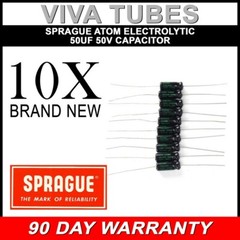 Lot of 10 New Sprague Atom 50uF 50V Electrolytic Capacitors 20% TVA-1308