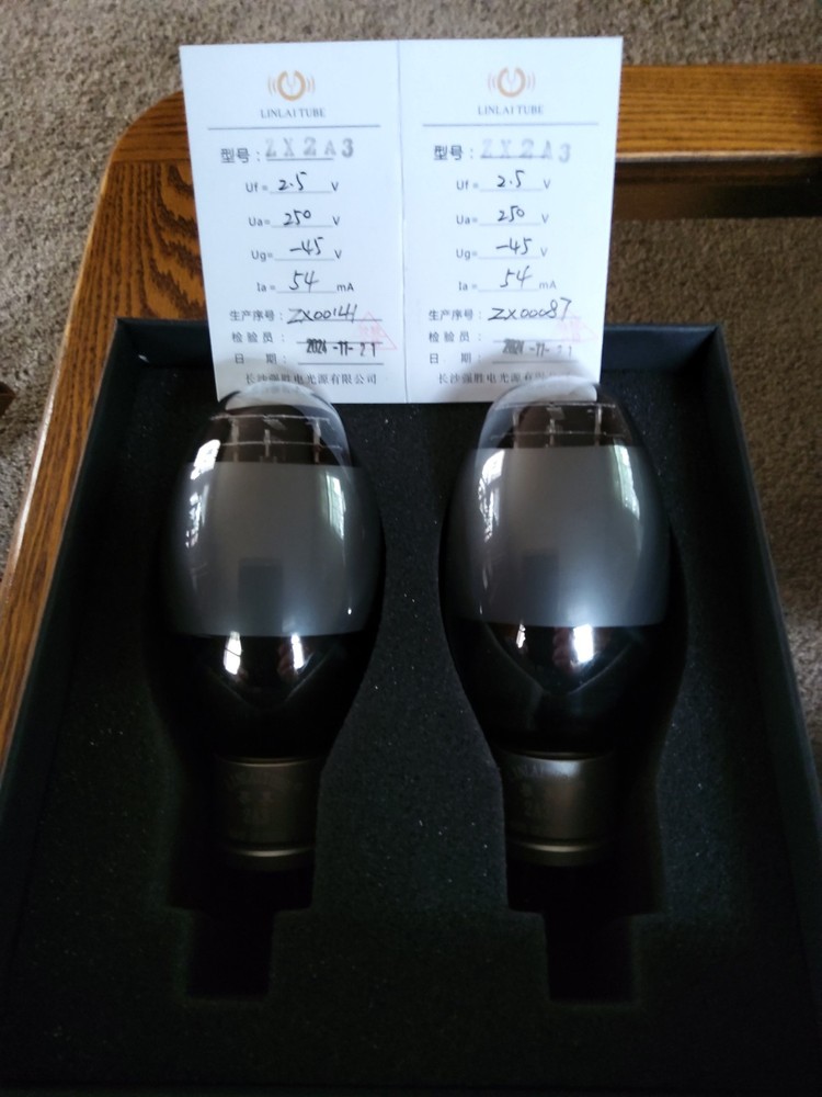 1 Matched Pair Linlai Vacuum Tubes ZX2A3 With Spec Sheet
