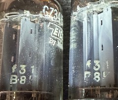 (2) 1958 Mullard f31 Fat Base GZ34 5AR4 Tubes Matched Every Way (codes + test)