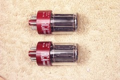 Two, NEW, RCA 5691, red base, matching date pair, 1958, hi reliability, 6SL7GT