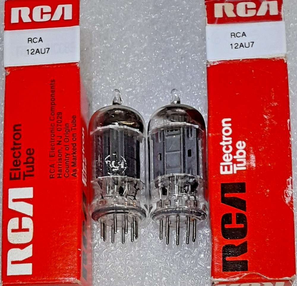 Matched Pair 12AU7A RCA (one unbranded) black plate Vacuum Tubes, TV-7D Tested