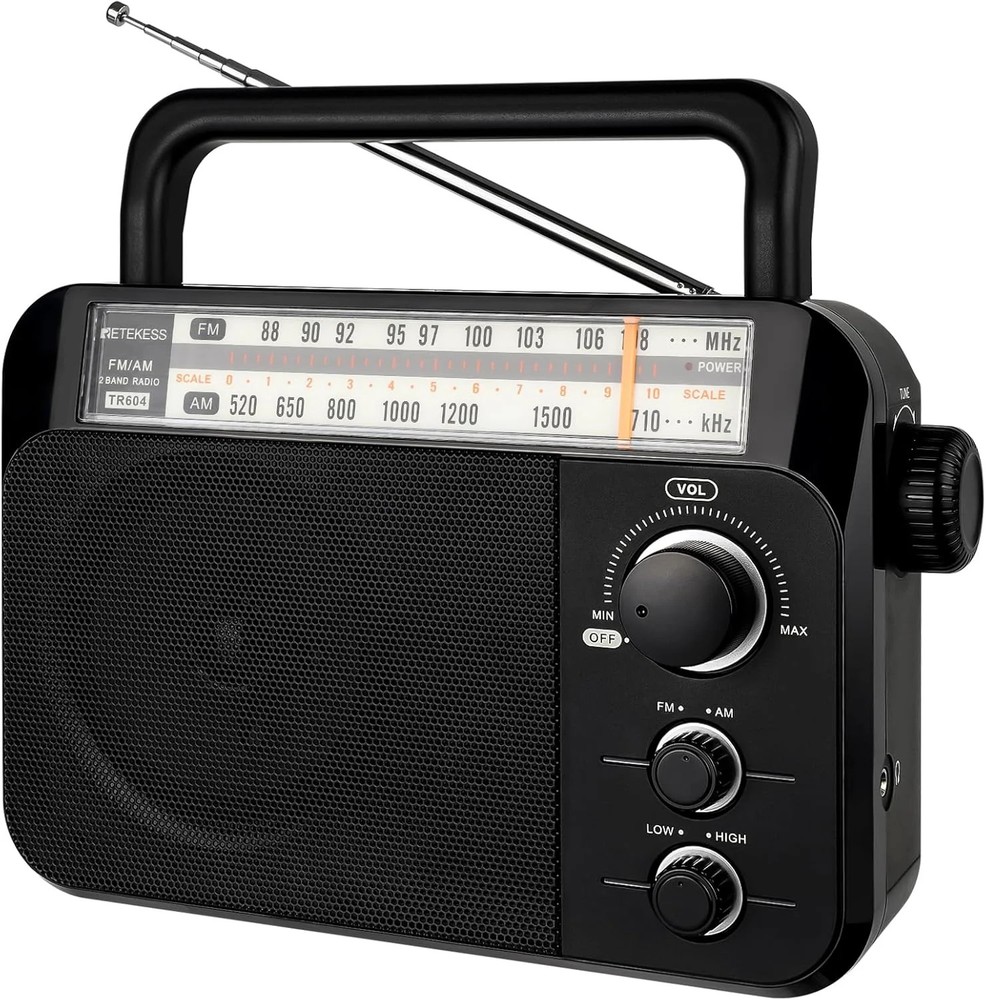 Retekess TR604 AM FM Radio,Portable Radio Plug in Wall,D Battery Operated,Large