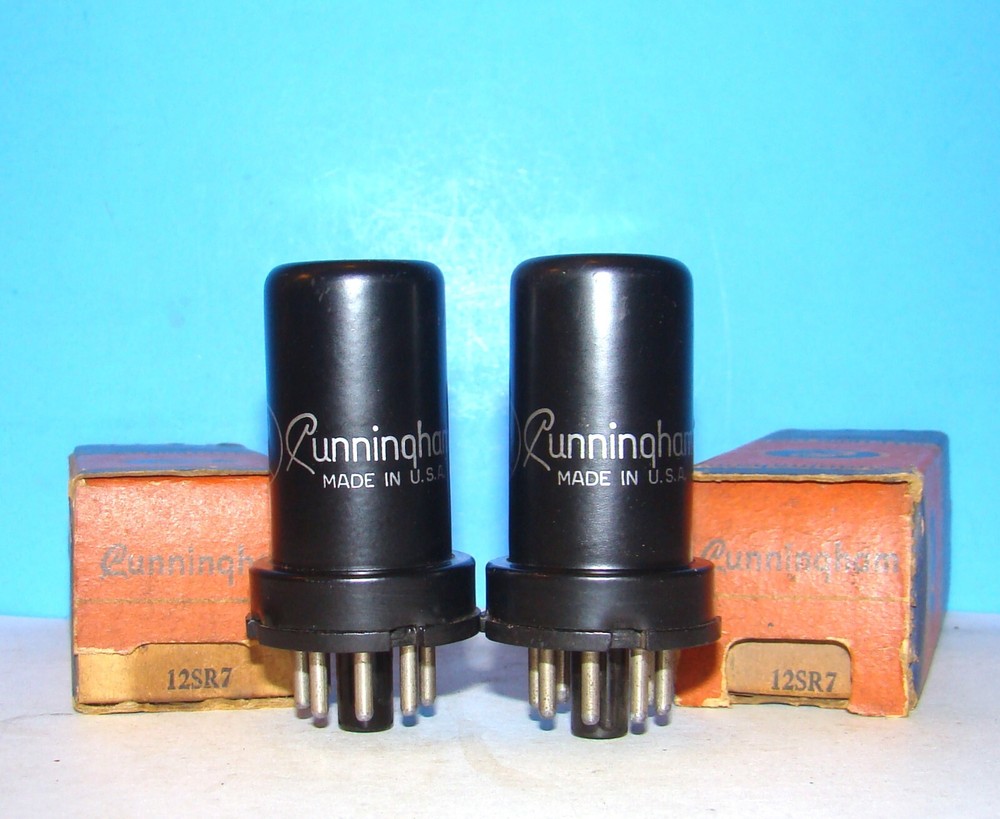 12SR7 NOS Cunningham radio audio amplifier metal vacuum tubes 2 valves tested