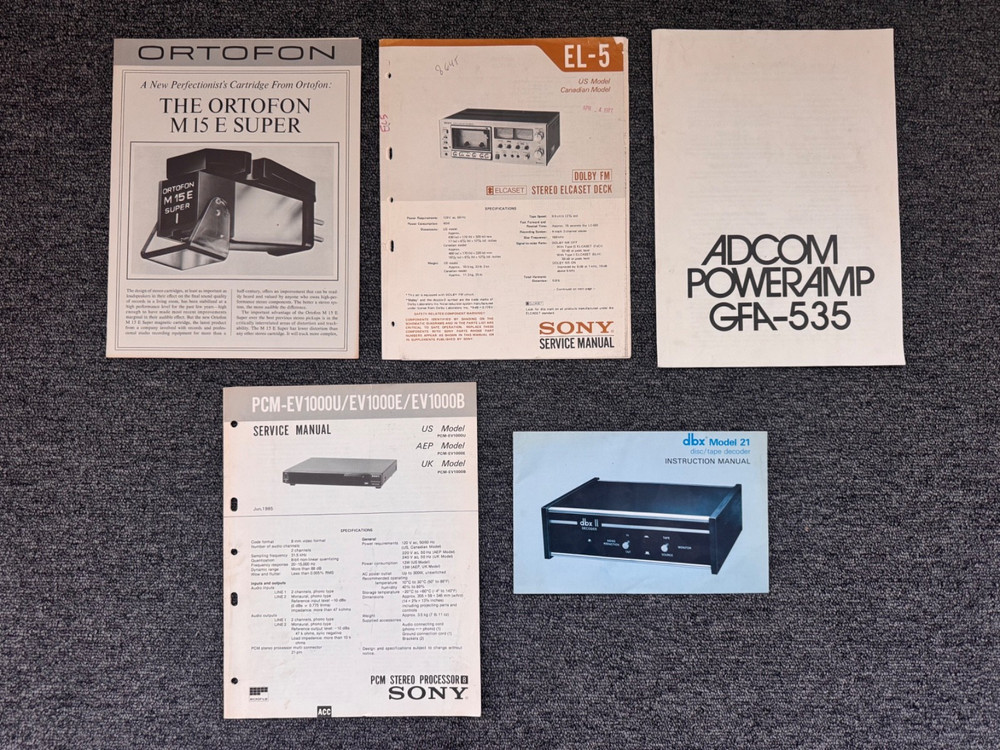 SONY, ORTOFON, ADCOM, DBX VARIETY OF MANUALS
