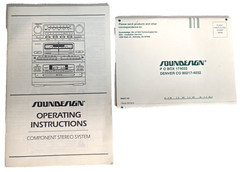 Sound Design Operating Instructions Component Stereo System Manual Only No Unit