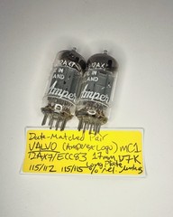 Pair Valvo (Amperex Label) 12AX7/ECC83 Long Plates 45° Getter 1957 mC1 Test@NOS+