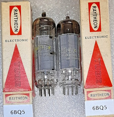 Pair 6BQ5 Raytheon 2 getter posts Vacuum Tubes, TV-7D Tested – will combine ship