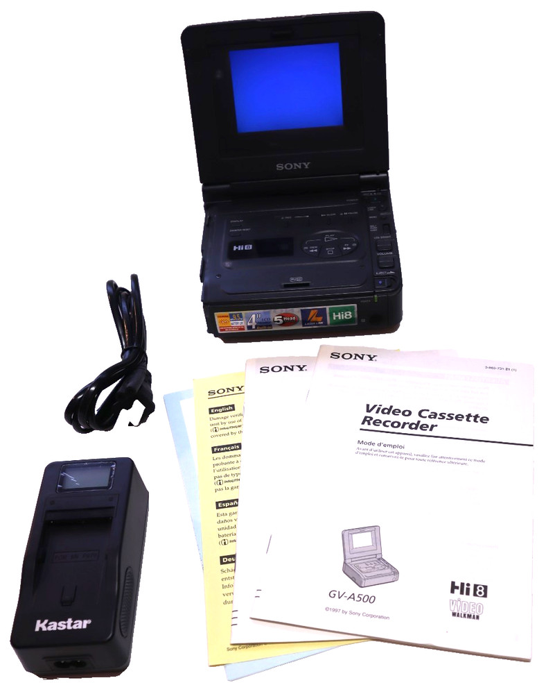 Sony GV-A500 Hi8 8MM Video Walkman VCR 8MM Transfer Adapter Battery Manual WORKS