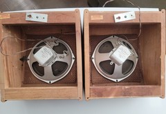 Vintage 1950s Schoolroom Quam Speaker Wood Cabinet Lattice Grille Lot Set Of 2