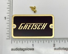 Gretsch Guitar Case Logo Badge Gold on Black with Gold Screws