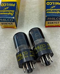 NOS Pair National Union Philco Black Glass 6SN7GT Tubes Matched Codes 1951