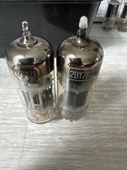 RCA NOS Pair 12BY7A Vacuum Tube Horseshoe D Getter Black Plates
