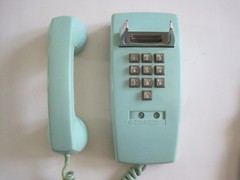 Bell System Western Electric 1554 touch tone 10 button wall phone Aqua color