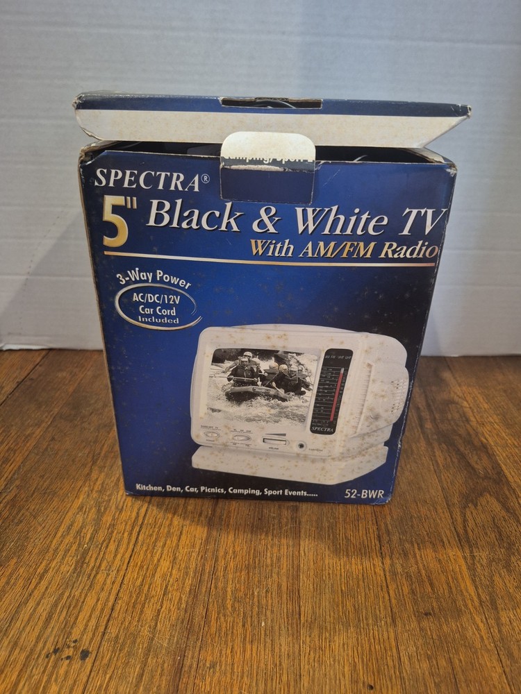 Spectra 5” 52-BWR Portable Black and White TV w/ AM/FM Radio Camping RV Travel