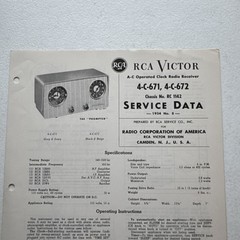 RCA Victor AC Operated Clock Radio Reciecer 4-C-671 & 4-C-672 Service Data 1954