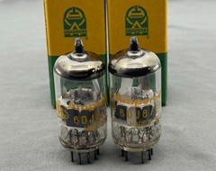 (2) Amperex 6DJ8 A Frame Globe Tubes Dimple Disc Getter Matched Codes Δ0B3 1960