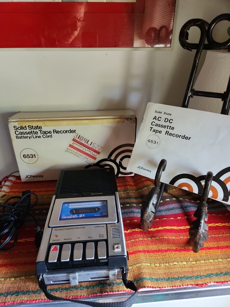 Solid State JCPenney Cassette Player/recorder 6531 Vintage AC/DC Cord Works Box