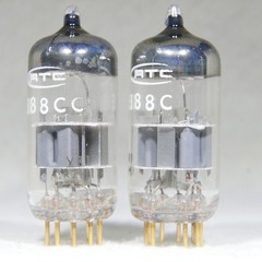 Matched Pair Mullard (RTC Label) E188CC/7308 Disc Getter Gold Pin UK Very Strong