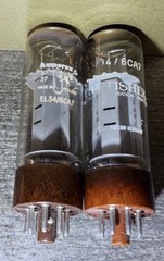 AMPEREX BRUSSELS STRONG CURRENT MATCHED PAIR Xf4 EL34 DD Getter Tubes L1E & L1K