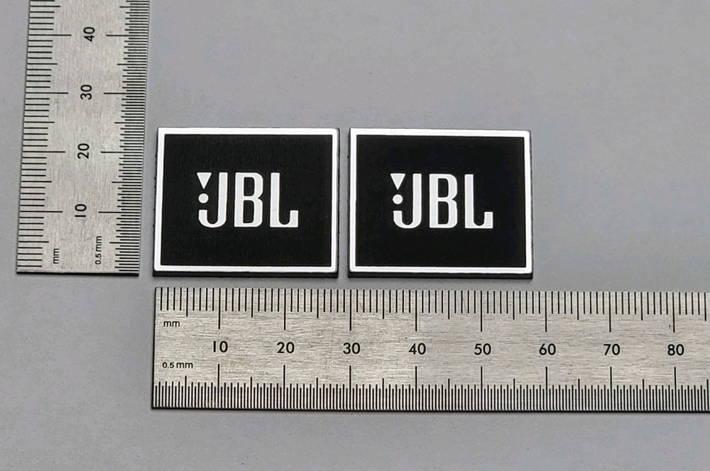 JBL L100 Speaker Badge Logo Emblem Premium 3D Silver Pair With 3M Adhesive