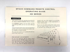 Zenith 1961 Space Command Remote Control 400 Series Operating Guide