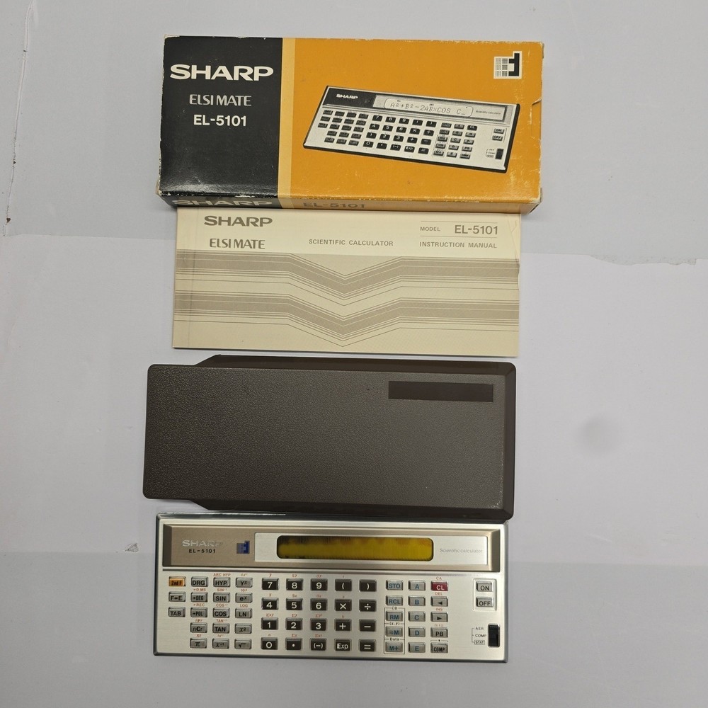 Sharp EL-5101 Elsi Mate Scientific Calculator Vintage Silver Made in Japan Box